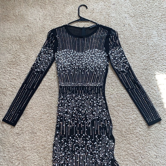 Black studded dress with crystals and pearls - Picture 1 of 2